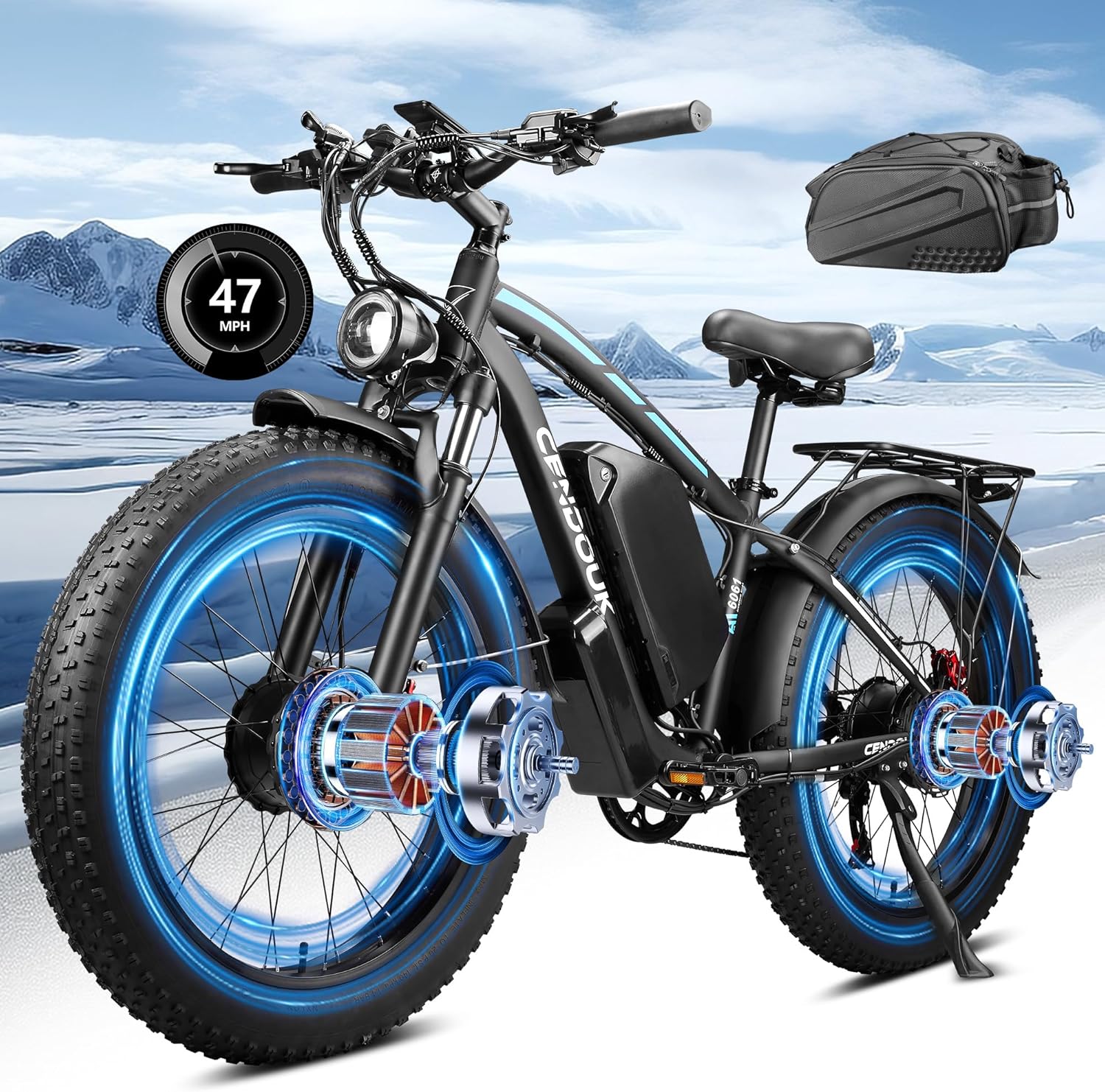 Peak 5000W 52V Dual Motor Ebike 40-47MPH 24 Inch Electric Bike for Adults 32AH Battery 100 Miles Range with Hydraulic Disc Brake Rear Bag Fat Tire Electric Bicycles for All Terrain Peak 5000W 52V Dual Motor Ebike 40-47MPH 24 Inch Electric Bike for Adults 32AH Battery 100 Miles Range with Hydraulic Disc Brake Rear Bag Fat Tire Electric Bicycles for All Terrain