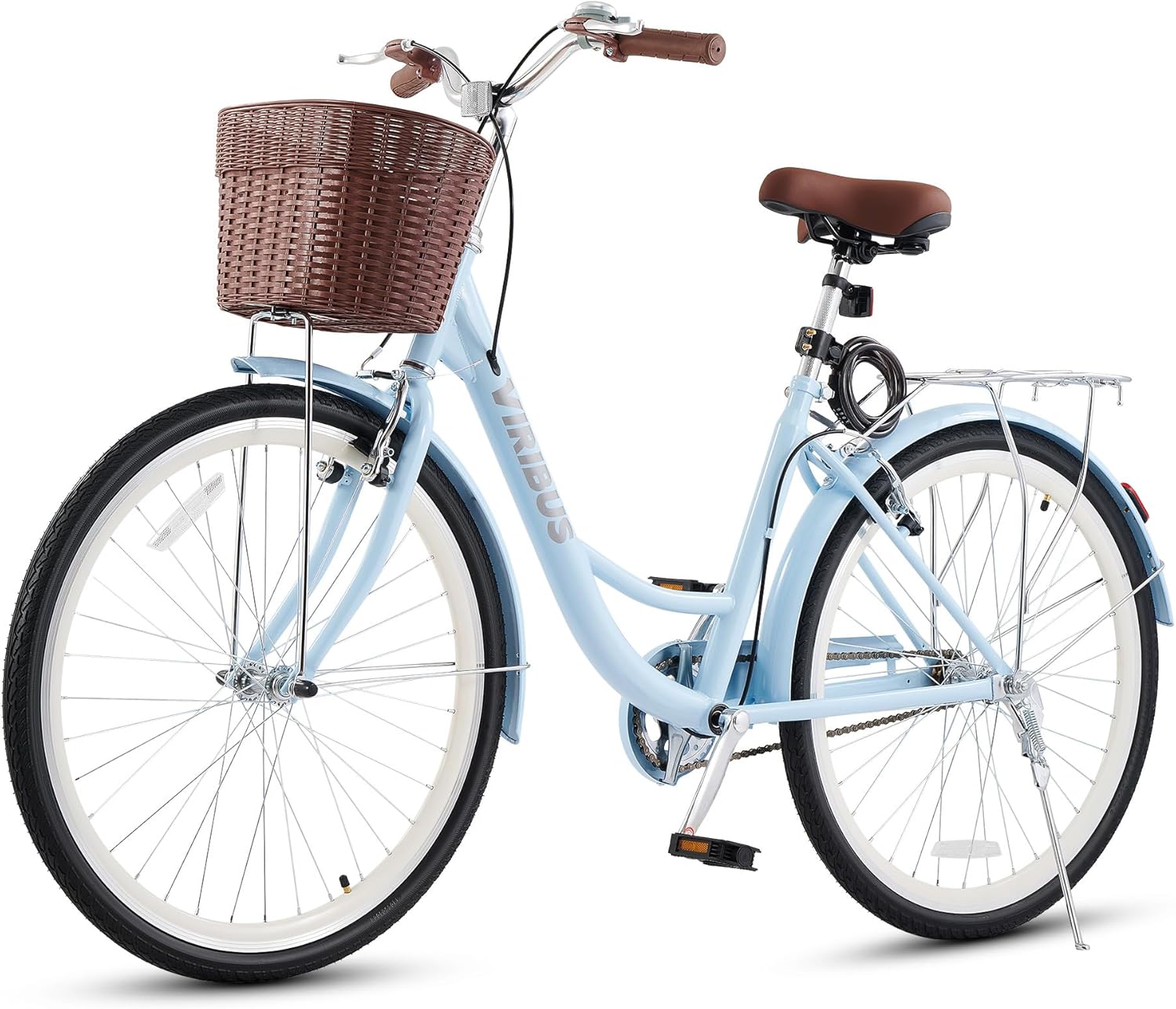 Viribus Beach Cruiser Bike for Women, 24 26 inch Womens Bike 1 Speed with Front Basket & Rack, Step Through Comfort Bicycle for City Commuter, Retro Vintage Bicycle for Seniors Ladies Female