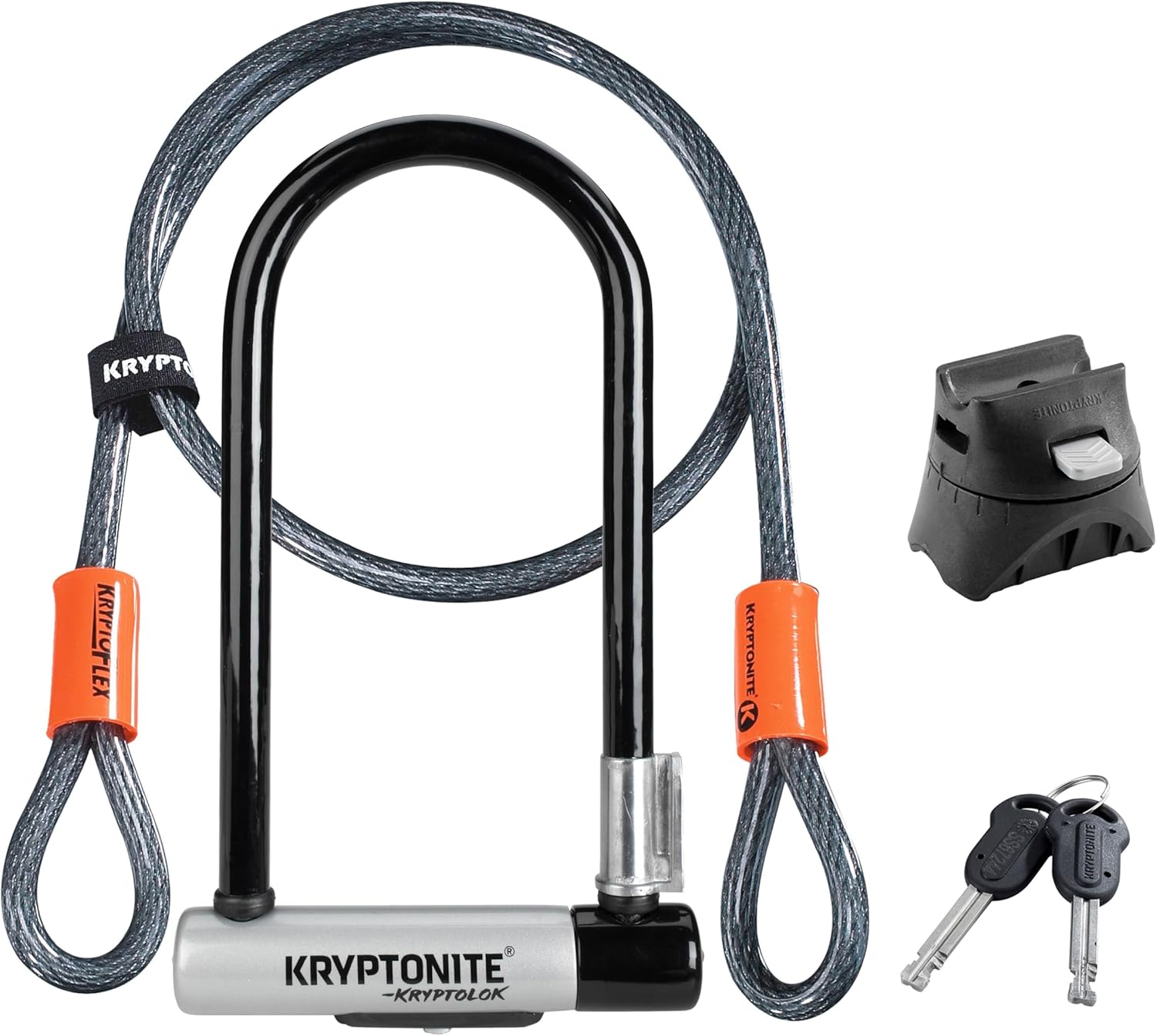 Kryptonite Kryptolok Standard Bike U-Lock with Cable, Heavy Duty Anti-Theft Bicycle U Lock, 12.7mm Shackle and 10mm x 4ft Length Security Cable with Mounting Bracket and Keys Kryptonite Kryptolok Standard Bike U-Lock with Cable, Heavy Duty Anti-Theft Bicycle U Lock, 12.7mm Shackle and 10mm x 4ft Length Security Cable with Mounting Bracket and Keys