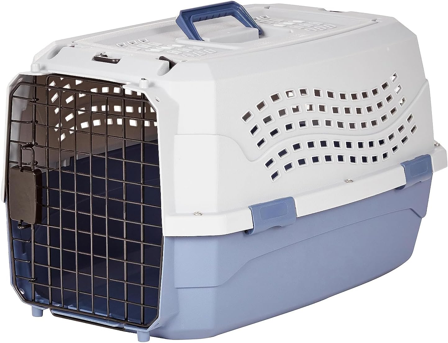 Amazon Basics 2-Door Top-Load Hard-Sided Dogs, Cats Pet Travel Carrier, Gray & Blue, 22.8″L x 15.0″W x 13.0″H