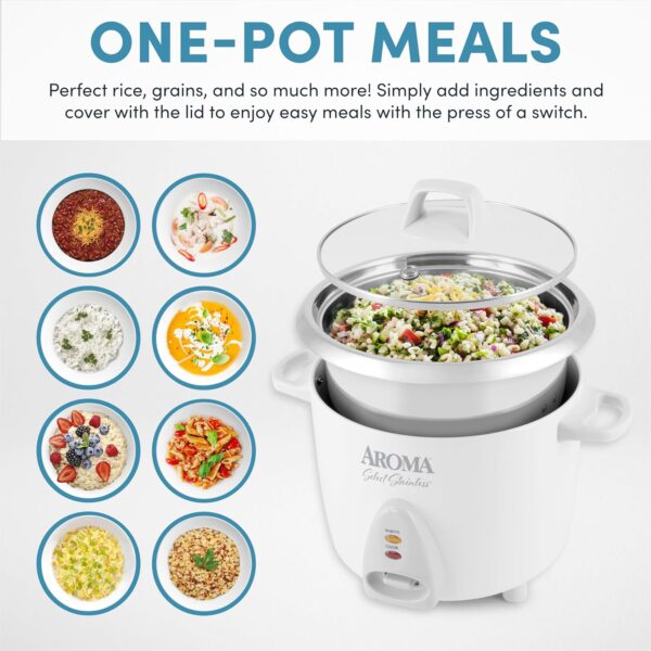 Aroma Housewares Select Stainless Rice Cooker & Warmer with Uncoated Inner Pot, 14-Cup(cooked) / 3Qt, ARC-757SG - Image 2