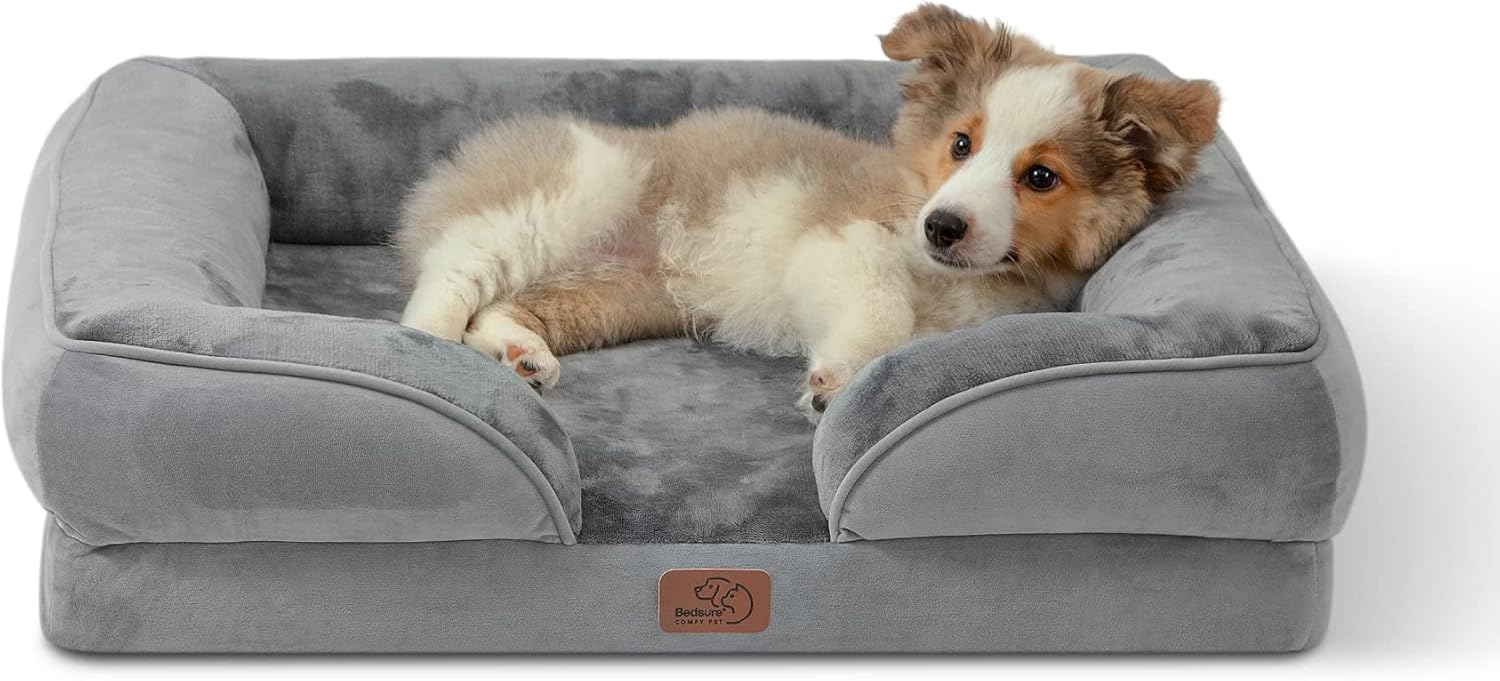 Bedsure Orthopedic Dog Bed Medium Size Dogs – Washable Medium Dog Cat Bed Waterproof, Comfort Pet Couch Sofa with Washable Removable Cover, Pets Bed with Nonskid Bottom, Grey, 28″