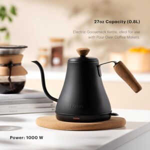 bodum 27oz bistro gooseneck electric water kettle, pour over coffee & tea, stainless steel, matte black