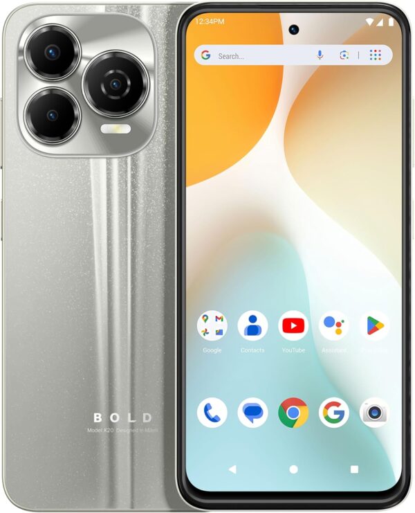 Bold K20 | 2025 | All-Day Battery | Unlocked | 6.7” HD+ Infinity Dot Display | 256/4GB | Triple 50MP Camera | US Version | US Warranty | (Silver)