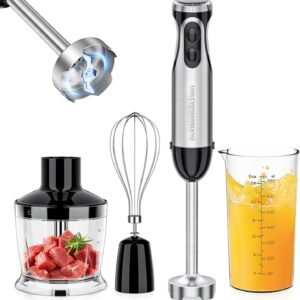 Bonsenkitchen 4-in-1 Immersion Blender Handheld, 20 Speeds Hand Blender with Turbo Mode, Stainless Steel Blade, Egg Whisk, Beaker & Chopper Bowl, Stick Mixer for Soup, Smoothie, Puree, Baby Food
