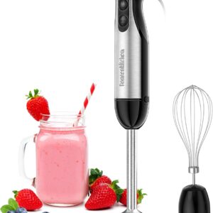 Bonsenkitchen Immersion Handheld Blender with Whisk, 20-Speed & Turbo Mode Hand Blender Stick 500W, 304 Stainless Steel Hand Blender for Soup, Smoothie, Puree, Baby Food