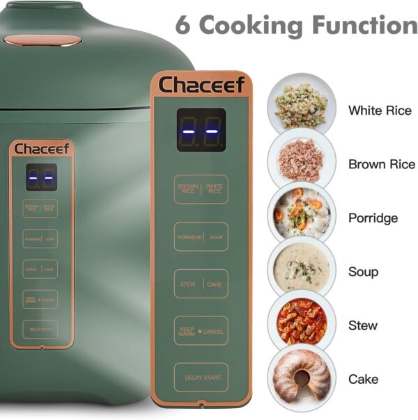 chaceef mini rice cooker 2 cups uncooked, 1.2l rice cooker small, portable non stick small travel rice maker, bpa free, smart control multifunction cooker with 24 hours timer delay & keep warm function, green