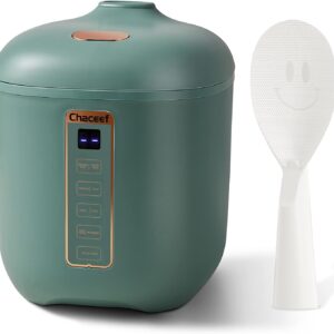 CHACEEF Mini Rice Cooker 2 Cups Uncooked, 1.2L Rice Cooker Small, Portable Non-Stick Small Travel Rice Maker, BPA Free, Smart Control Multifunction Cooker with 24 Hours Timer Delay & Keep Warm Function, Green