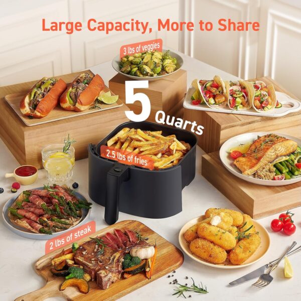 cosori air fryer pro 9 in 1, compact 5qt, 450℉: half time & chef grade cook, one wipe clean glass panel, 130+ in app recipes with nutritional info, nonstick & dishwasher safe basket, gray