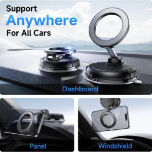 car phone holder for magsafe [78+lbs strongest suction & 2400gf strongest magnetic] 360° adjustable car phone mount, phone holders for your car for iphone 16 pro max 15 14 13 12 plus (carbon fiber)