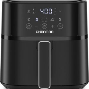Chefman Air Fryer – 6 QT Compact Airfryer for Quick & Easy Meals in Minutes, Features Hi-Fry Technology for Extra Crisp, Touchscreen Controls with 4 Presets, Nonstick & Dishwasher Safe Basket - Black