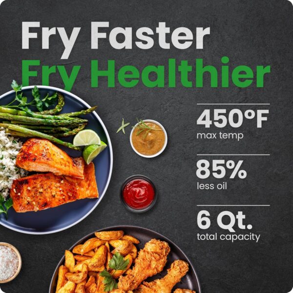 Chefman Air Fryer – 6 QT Compact Airfryer for Quick & Easy Meals in Minutes, Features Hi-Fry Technology for Extra Crisp, Touchscreen Controls with 4 Presets, Nonstick & Dishwasher Safe Basket - Black - Image 2