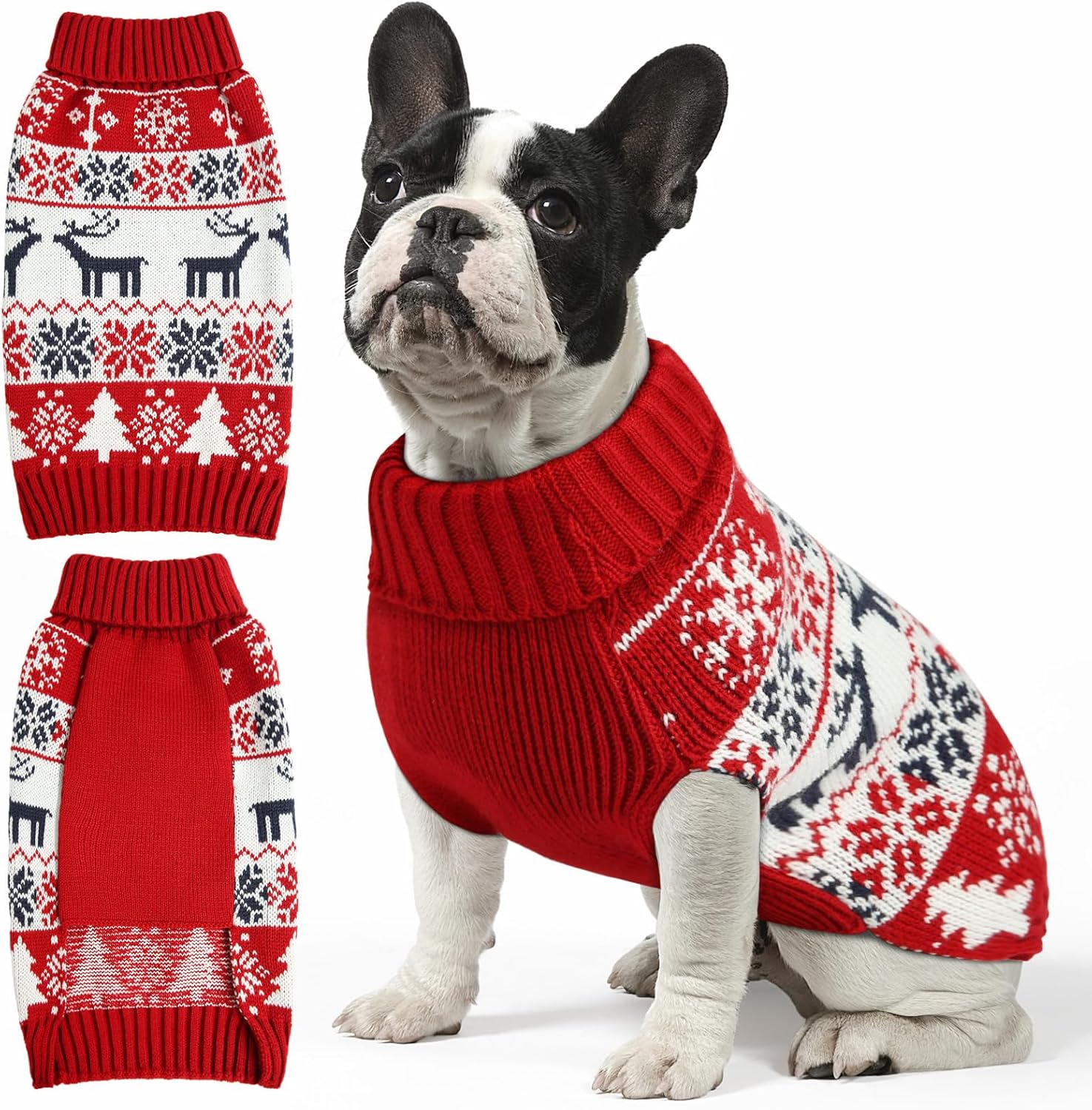 Christmas Dog Sweaters for Small, Medium, Large Dogs – Soft, Warm Turtleneck Sweaters for Outdoors Playing, Deer M
