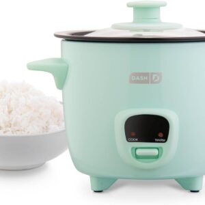 DASH Mini Rice Cooker Steamer with Removable Nonstick Pot, Keep Warm Function & Recipe Guide, .5 Quart, for Soups, Stews, Grains & Oatmeal - Aqua