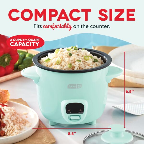 DASH Mini Rice Cooker Steamer with Removable Nonstick Pot, Keep Warm Function & Recipe Guide, .5 Quart, for Soups, Stews, Grains & Oatmeal - Aqua - Image 2