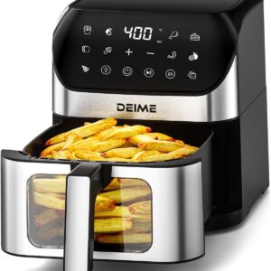 DEIME Air Fryer 6.2 QT Oilless 1500W Large Capacity Oven Air Fryers Healthy Cooker with 10 Preset, Visual Cooking Window, Non-Stick Basket, Included Recipe