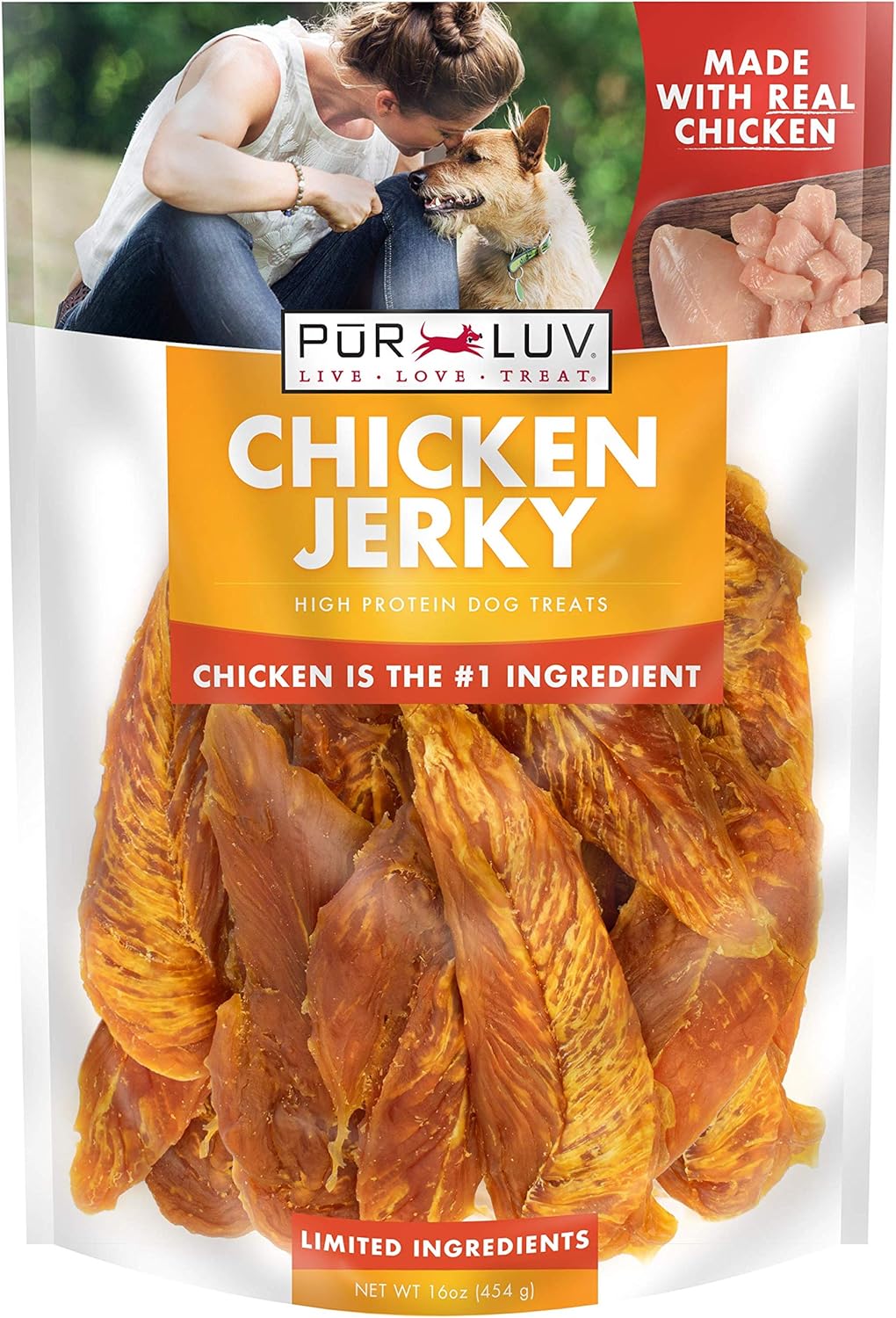 Dog Treats, Chicken Jerky for Dogs, Made with 100% Real Chicken Breast, 16 Ounces, Healthy, Easily Digestible, Long-Lasting, High Protein Dog Treat, Satisfies Dog’s Urge to Chew