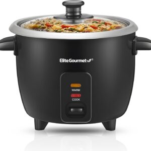 Elite Gourmet ERC003B Electric Rice Cooker with Automatic Keep Warm Makes Soups, Stews, Grains, Hot Cereals, 6 Cups Cooked (3 Cups Uncooked), Black