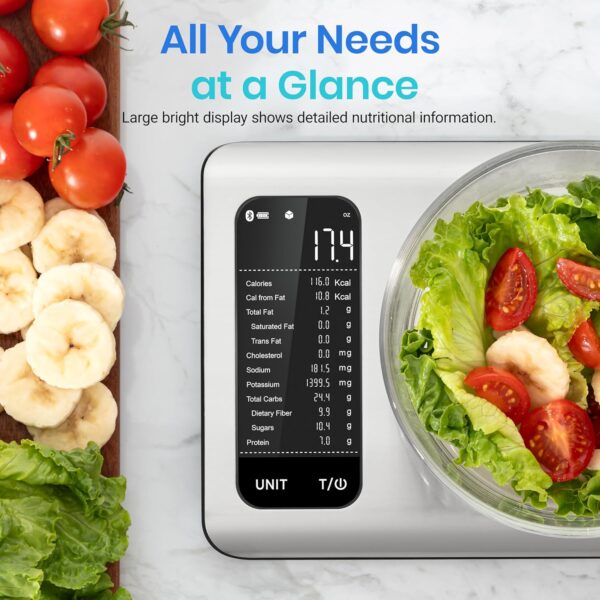 Etekcity Smart Food Kitchen Scale with Nutritional Calculator, Free App with 19 Nutrients Tracking, Calorie, Marco, Digital grams and ounces for weight loss, Premium Stainless Steel, 11lb - Image 2