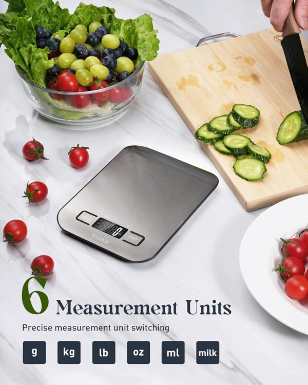 Food Scale, 11lb Digital Kitchen Scale with 6 Units LCD Display and Tare Function,Compact Design for Baking,Healthy Cooking,Meal Prep, 304 Stainless Steel - Image 2