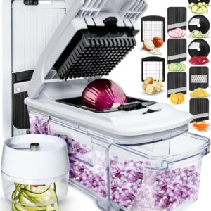 Fullstar All-in-1 Vegetable Chopper and Mandoline Slicer for Kitchen - Cheese Grater, French Fry Cutter, Cheese Slicer - Bonus Handheld Spiralizer Included (6 in 1, Black/White)