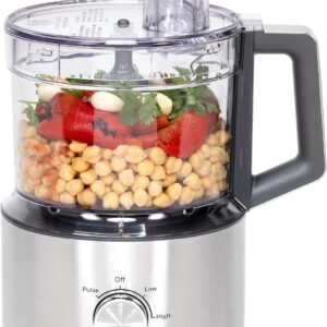 GE Food Processor | 12 Cup | Complete With 3 Feeding Tubes & Stainless Steel Accessories - 3 Discs + Dough Blade | 3 Speed | Great for Shredded Cheese, Chicken & More | Kitchen Essentials | 550 Watts