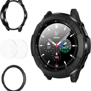 Goton 3 in 1 Accessories for Samsung Galaxy Watch 3 45mm, 1 Rugged TPU Armor Bumper Case +2 Tempered Glass Screen Protector Films + 1 Bezel Ring for Galaxy Watch 3 45mm