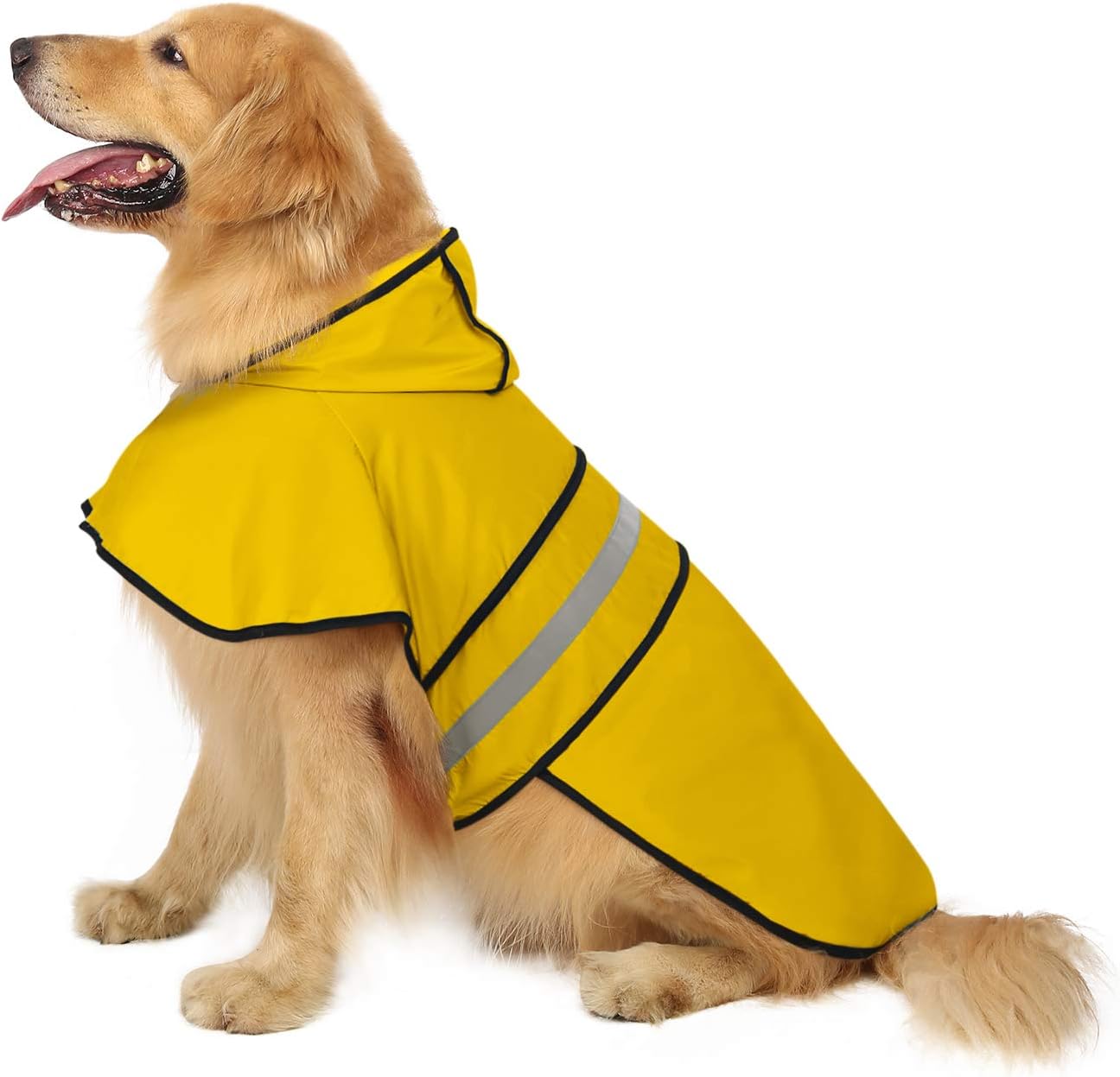 HDE Dog Raincoat Jacket Reflective Adjustable Hooded Pet Poncho Rain Coat with Leash Hole for Small to X-Large Dogs Yellow – L