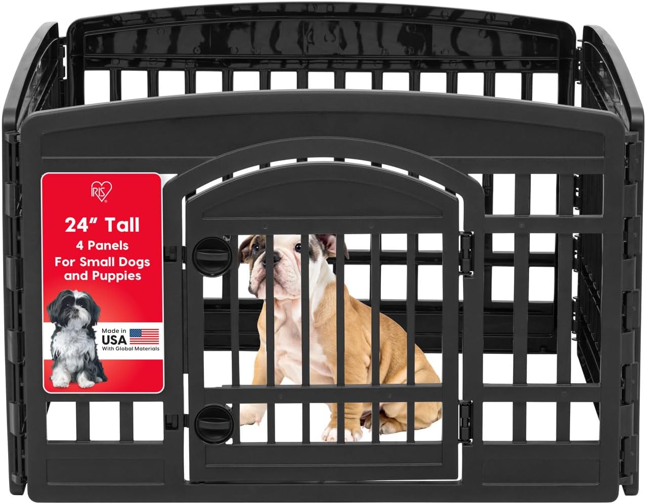 IRIS USA 24″ 4-Panel Dog Playpen with Door, 35 x 35 x 24, Puppy Playpen, Dog Play Pen Indoors, Pet Fence, Puppies/Small Dogs, Black