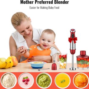 koios 5 in 1 hand immersion blender, 1000w 12 speed handheld blender stick with copper motor stainless steel blade, 600ml mixing beaker,500ml food processor, whisk, milk frother, non bpa, red