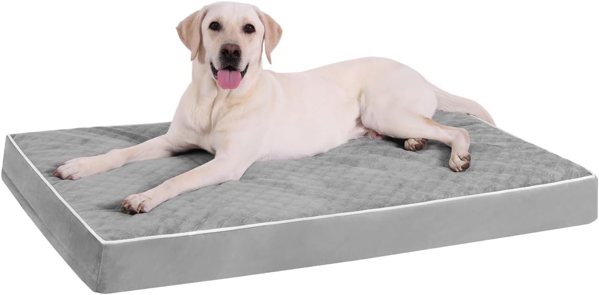 KSIIA Orthopedic Dog Bed for Crate Large Dog Bed XL with Removable Machine Washable Cover Waterproof Crate Pad with Egg Foam and Non-Slip Bottom, 41×27 Inch, Light Gray