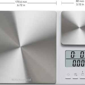 kitchenaid kq909 dual platform digital kitchen and food scale, 11 pound capacity and precision 16oz capacity, white with stainless steel