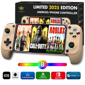 MAJESTECH (NEW 2025 Phone Game Controller For iPhone/Android, RGB Hall Joystick, Mechanical Trigger, Xbox Cloud/Playstation Remote Play/Call of Duty/Roblox Wireless Bluetooth Mobile Gaming Gamepad