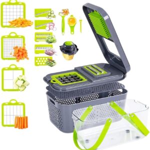 Miibox Vegetable Chopper with Container 22-in-1 Veggie Choppers and Dicers Food Chopper Cutter for Onion Tomato Multi Kitchen Tool with Lemon Squeezer -13 Blades,Grey