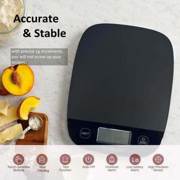 NUTRI FIT Food Scale for Kitchen Scales Digital Weight Grams and Ounces, Baking Scale Accurate for Weight Loss, Cooking, Coffee, Keto Diet, Meal Prep, 0.1oz Ultra Slim Smart Tare Black - Image 2