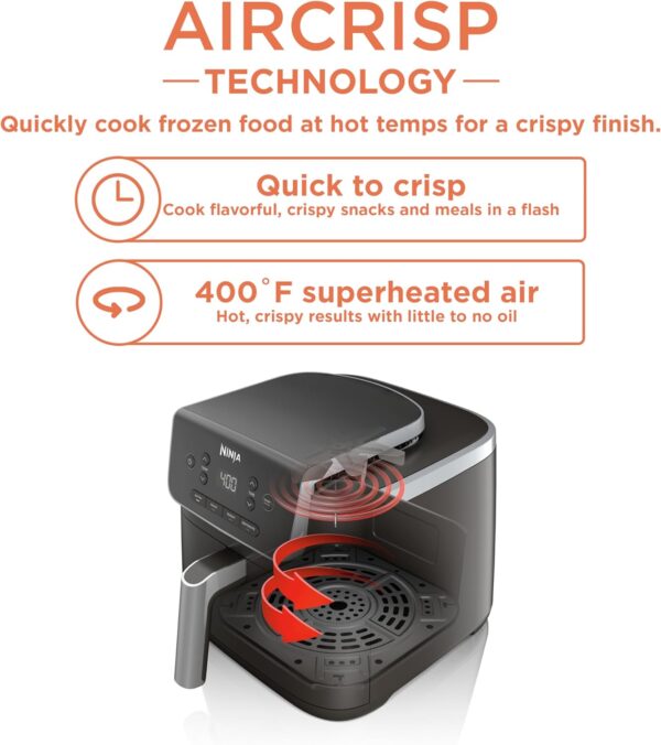 ninja air fryer pro 4 in 1 with 5 qt capacity, air fry, roast, reheat, dehydrate, air crisp technology with 400f for hot, 120 volts, nonstick basket & crisper plate, grey, af141