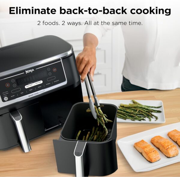 Ninja Foodi 10QT 6-in-1 DualZone Smart XL Air Fryer, 2 Independent 5QT Baskets, Smart Cook Thermometer, Match Cook, Smart Finish, Air Fry, Roast, Bake, Dehydrate, Reheat, Grey, DZ550 - Image 2