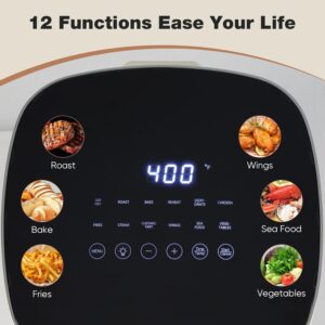 olixis air fryer 6 quart with window square air fryer 12 in 1 air fry, roast, reheat, dehydrate, bake, steam, fries, custard, chicken, wings, sea food, vegetabels,400f grey