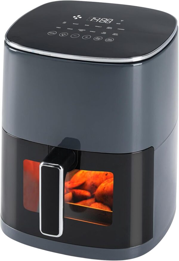 OLIXIS Air Fryer 6 Quart with Window Square Air Fryer 12-in-1 Air Fry, Roast, Reheat, Dehydrate, Bake, Steam, Fries, Custard, Chicken, Wings, Sea Food, Vegetabels,400F Grey
