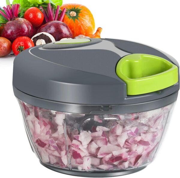 Ourokhome Manual Food Processor Vegetable Chopper, Portable Hand Pull String Garlic Mincer Onion Cutter for Veggies, Ginger, Fruits, Nuts, Herbs, etc., 500ml, Grey