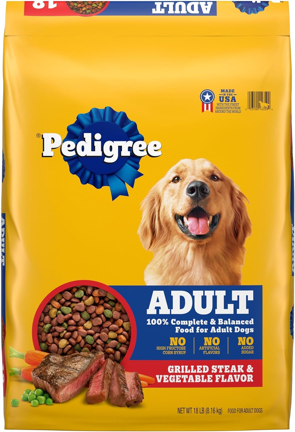 Pedigree Complete Nutrition Adult Dry Dog Food, Grilled Steak & Vegetable Flavor, 18 lb. Bag