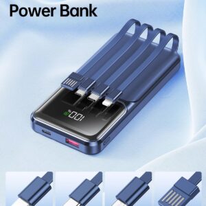 portable charger with built in cable 20000mah fast charging slim 22.5w power bank usb c led display battery pack 5 outputs & 3 inputs for travel essentials iphone samsung android phones tablets etc