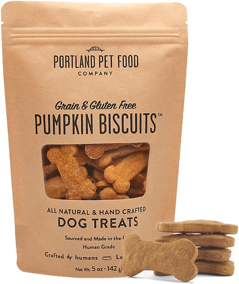 Portland Pet Food Company Pumpkin Dog Treats Healthy Biscuits for Small Medium & Large Dogs – Grain-Free, Human-Grade, All Natural Cookies, Snacks & Puppy Training Treats – Made in The USA – 5 oz