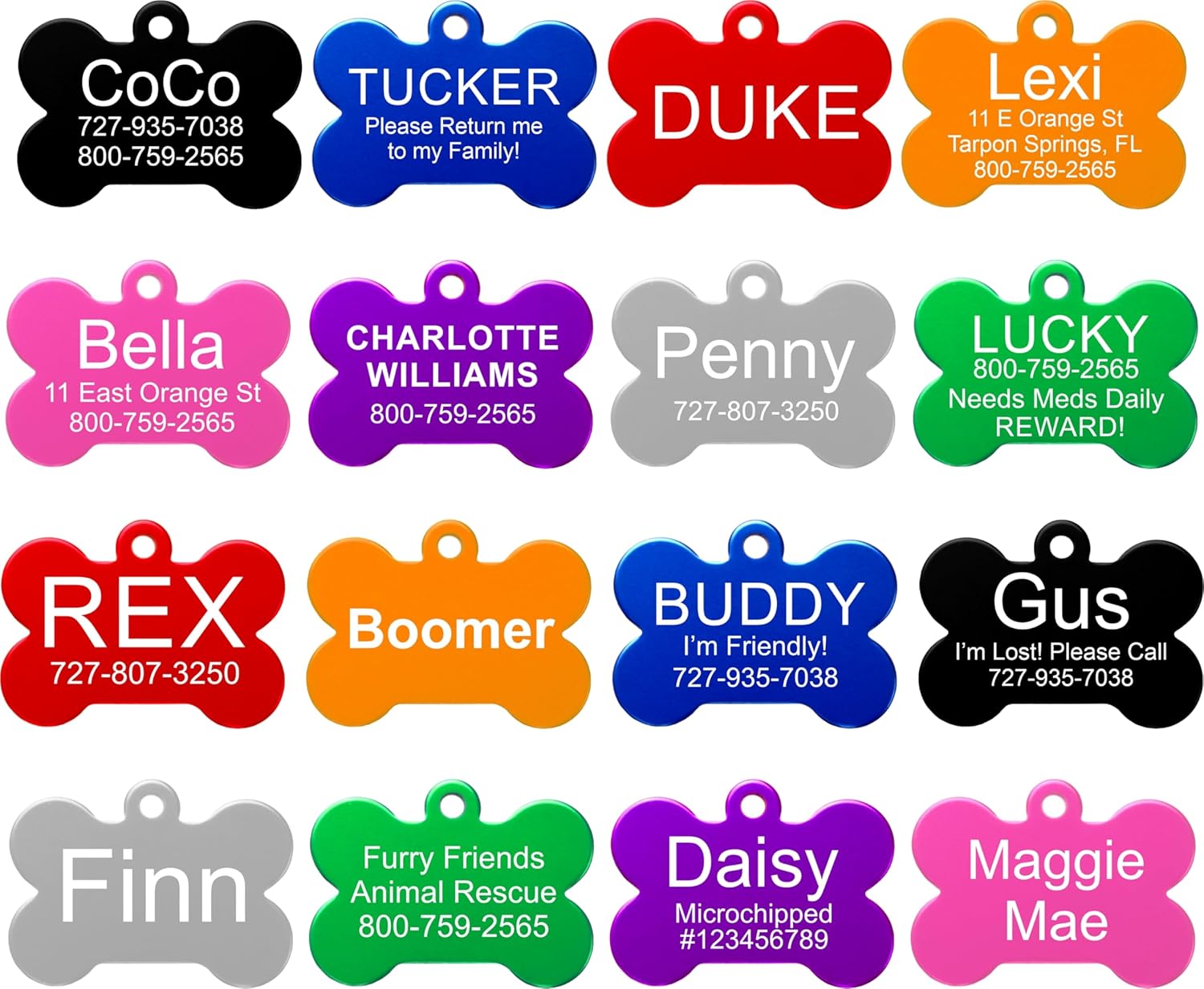 Providence Engraving Pet ID Tags in 8 Shapes, 9 Colors, and Two Sizes – Personalized Dog and Cat Tags with 4 Lines of Customizable Text