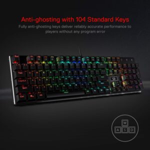 redragon k556 rgb led backlit wired mechanical gaming keyboard, 104 keys hot swap mechanical keyboard w/aluminum base, upgraded socket and noise absorbing foams, soft tactile brown switch