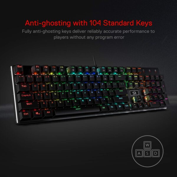 redragon k556 rgb led backlit wired mechanical gaming keyboard, 104 keys hot swap mechanical keyboard w/aluminum base, upgraded socket and noise absorbing foams, soft tactile brown switch
