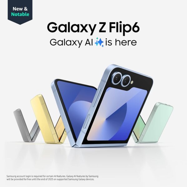 samsung galaxy z flip6, 256gb unlocked android smartphone, flexcam, photo assist, camcorder mode, live interpreter, foldable design, pocket sized portability, 2024, us 1 yr warranty, silver shadow