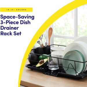 space saving 3 piece dish drainer rack set with cutlery holder maximize countertop space, black