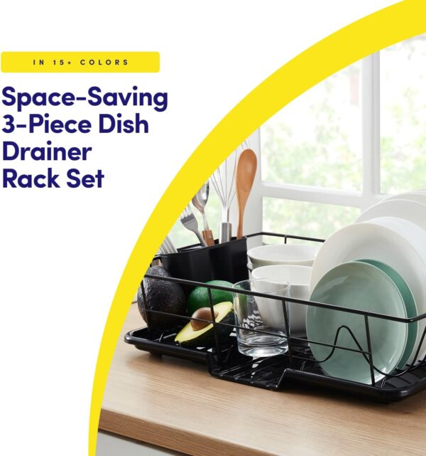 space saving 3 piece dish drainer rack set with cutlery holder maximize countertop space, black