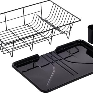 Sweet Home Collection Metal, Plasic ,Dish Drainer Drain Board and Utensil Holder Simple Easy to Use, 12" x 19" x 5", Black